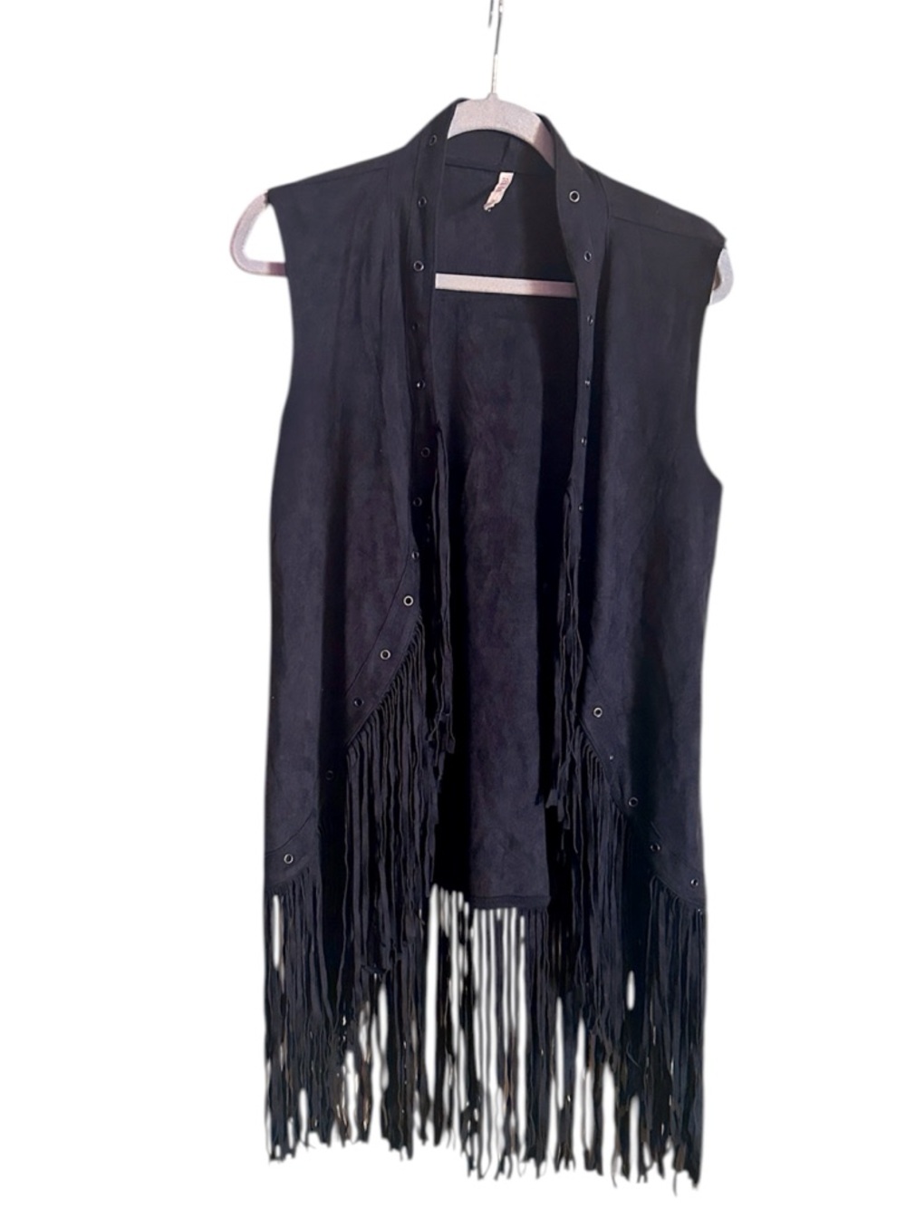 Women’s Black Suede Fringe Sleeveless Vest